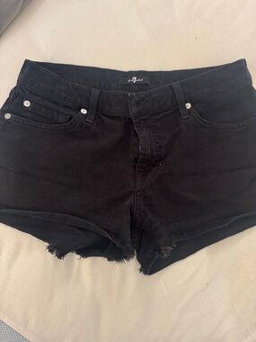 Seven Black Frayed Hem Women's Denim Shorts- black, low rise short